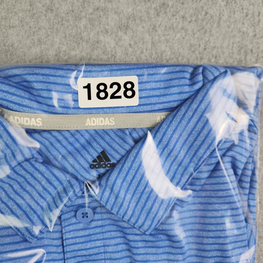 Adidas Polo Shirt Mens Medium Blue Golf Performance Striped Stretch Short Sleeve